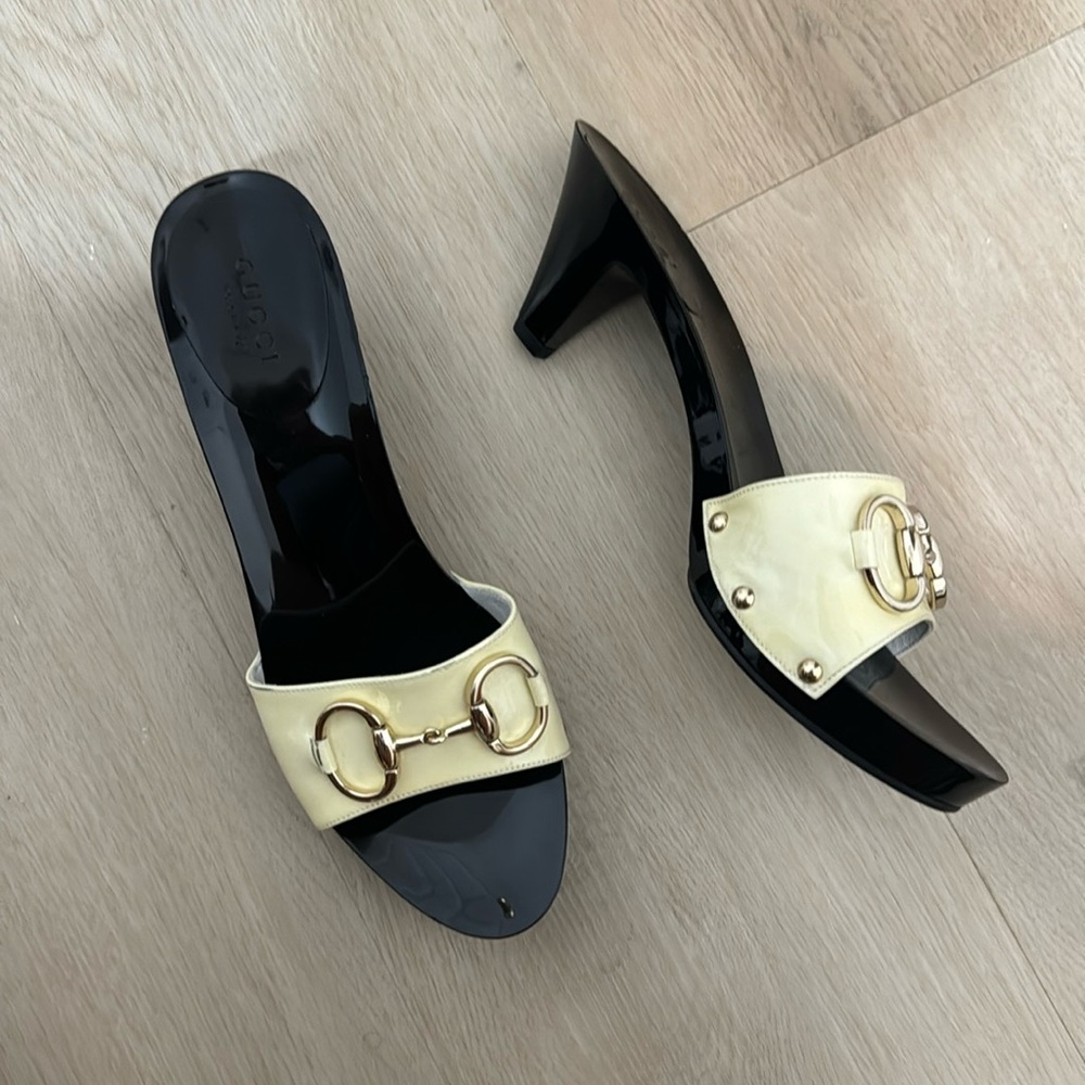 New Vintage Gucci 1955 Horsebit Accent Slides Heels Mules